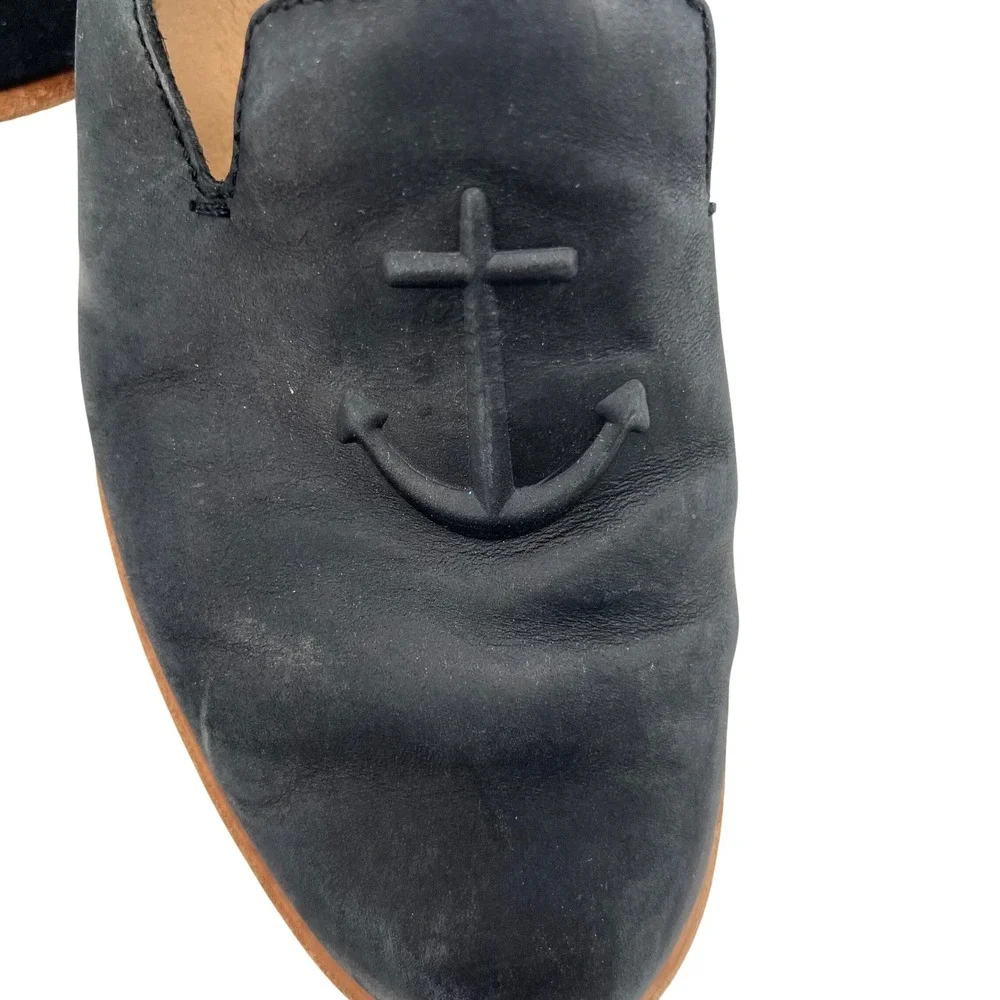 Sperry Seaport Black Leather Anchor Embossed Loafers Womens 7.5 STS83413‎